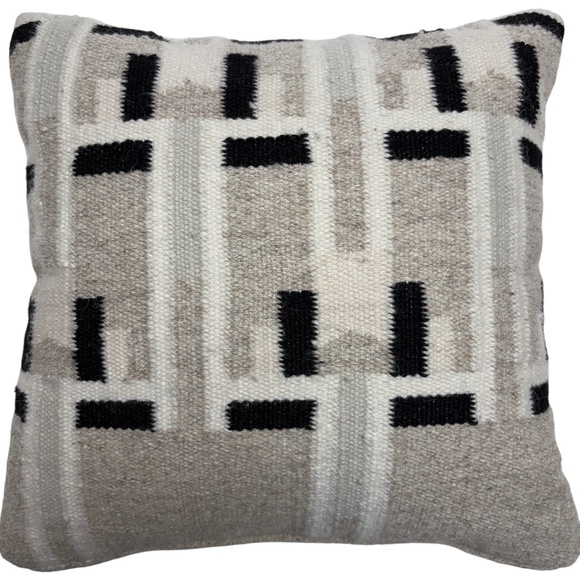 pillow Crate & Barrel DYA woven black white 18" square wool cotton feather down - Picture 1 of 11